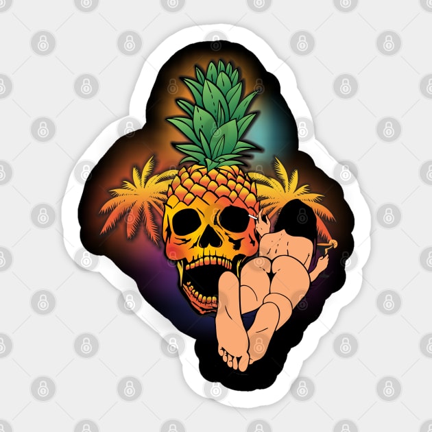 Pineapple Skull with pinup sunbather Sticker by stuff101